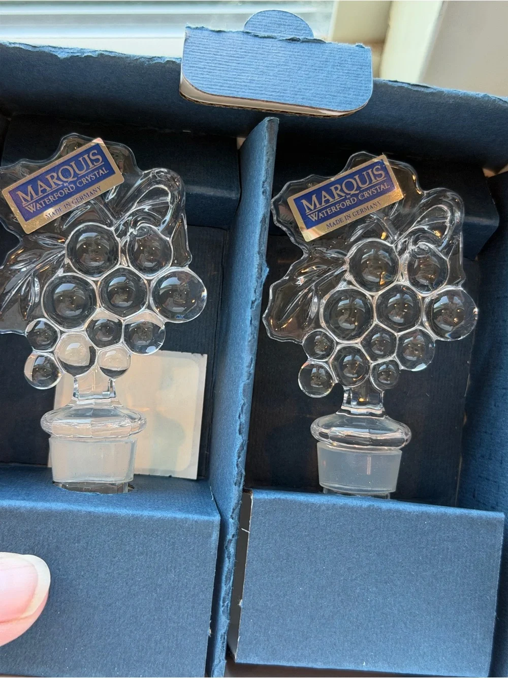 Marquis by Waterford Crystal Grape Wine Stoppers Set 2 Vintage Box Germany